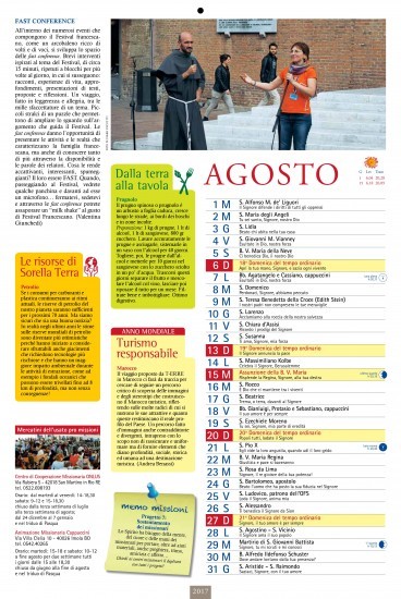 Nell'Anno Internazionale del Turismo Sostenibile indetta dall'ONU, l'Almanacco Francescano 2017 FRATE TEMPO, ci ha affidato la collaborazione di scrivere delle pillole sul turismo responsabile tutti i mesi dell'anno.