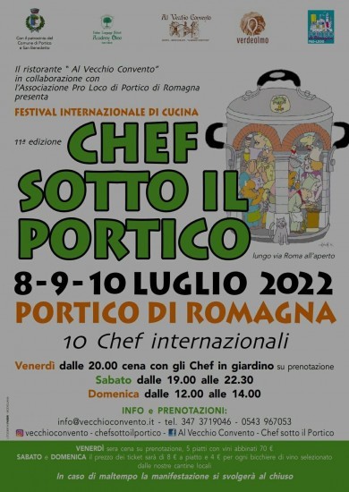 Sabato 9 e domenica 10 luglio saremo ospiti di Al Vecchio Convento con gli Itinerari nei Borghi della Romagna e lavoreremo nell'organizzazione di Chef sotto il Portico con Matteo Cameli e Marisa Raggi.